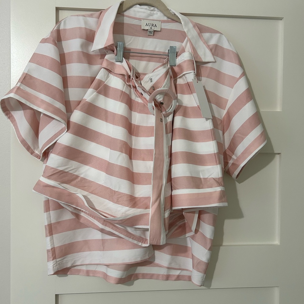 Aura shorts set, NWT, S, pink and white